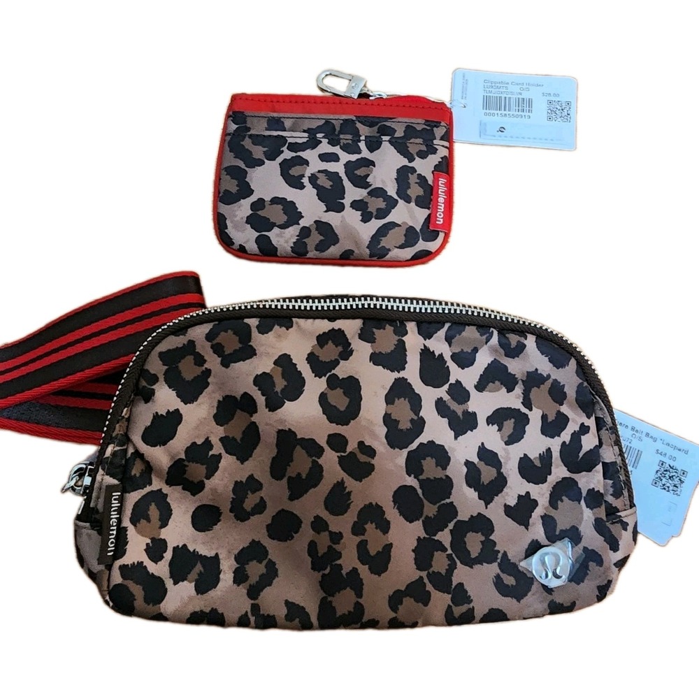 Lululemon Everywhere Belt Bag 1L Leopard Brown, Black, Red + Card Wallet NWT